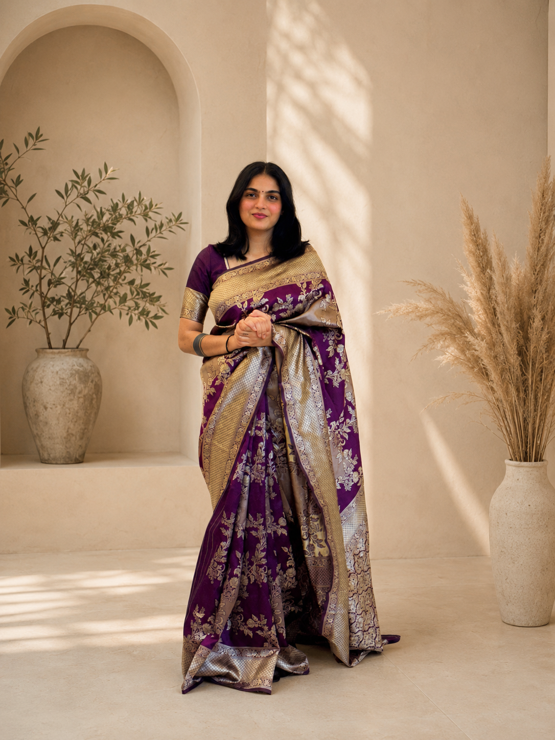 purple banarasi saree