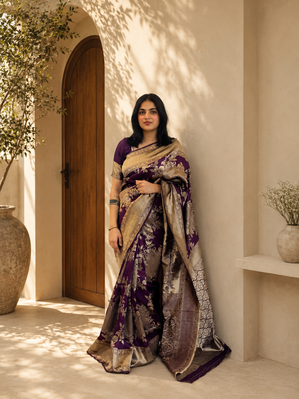 purple banarasi saree