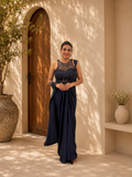 Midnight navy blue pre-draped saree