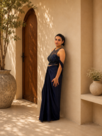Midnight navy blue pre-draped saree