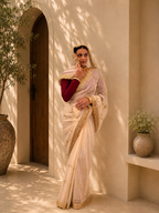 Gold floral embroidery saree